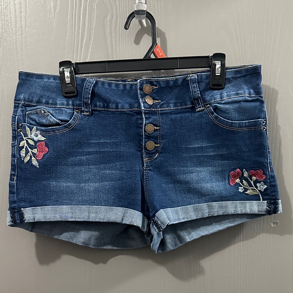 YMI Blue Jean Shorts with Floral Embroidery